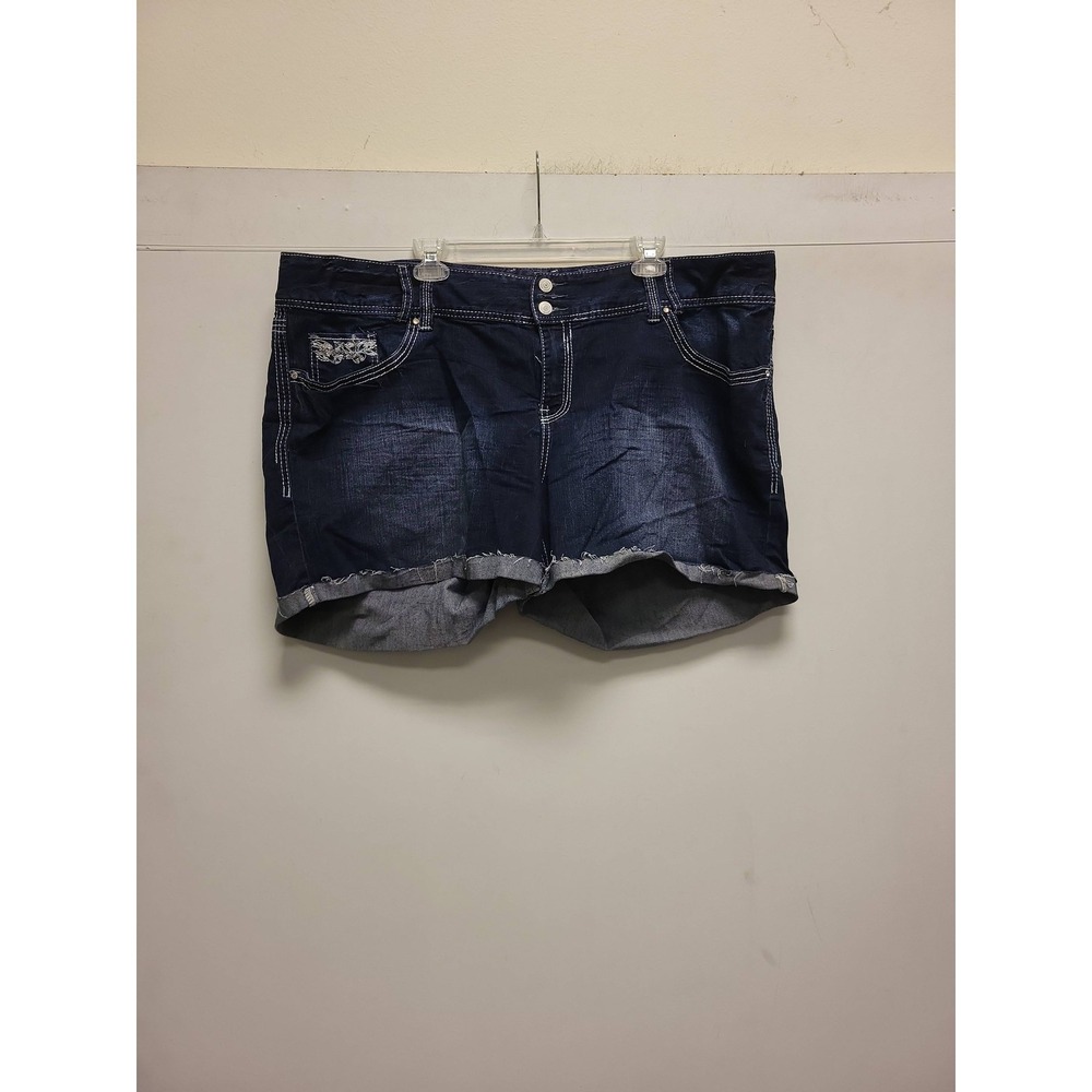 Series Jeans Shorts Womens Size 24 Blue Denim Floral Pockets Cuffed Hem Sexy